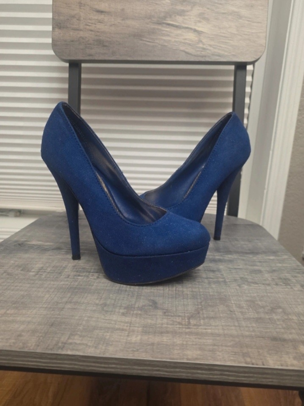 Unk Royal Blue Suede Platform Stiletto Pumps